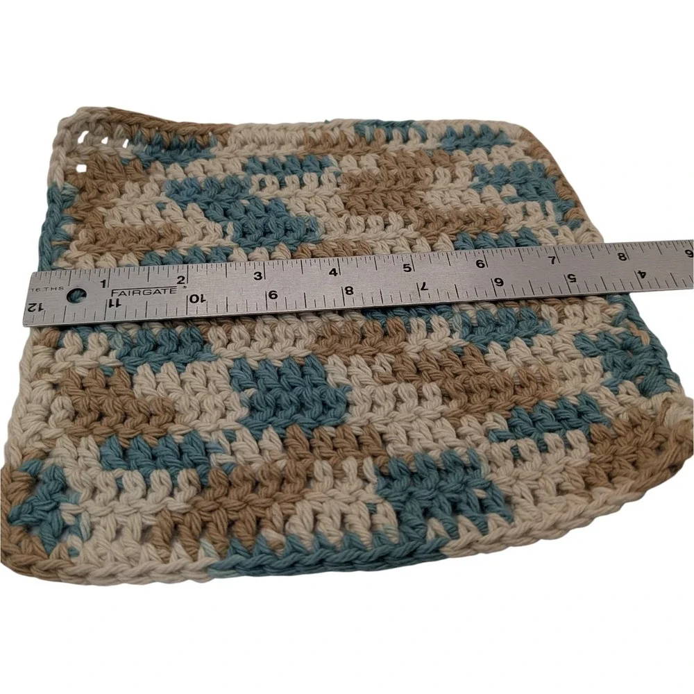 New Handmade Crocheted Potholders Hot Pads Cotton‎ Tan Blue Green Set of Three